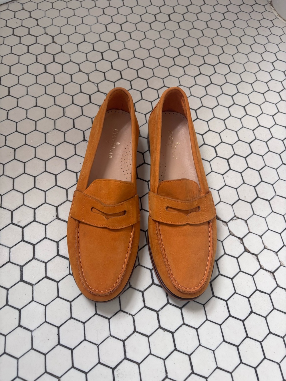 Cole Haan Women's Suede Penny Loafers in Cognac Orange